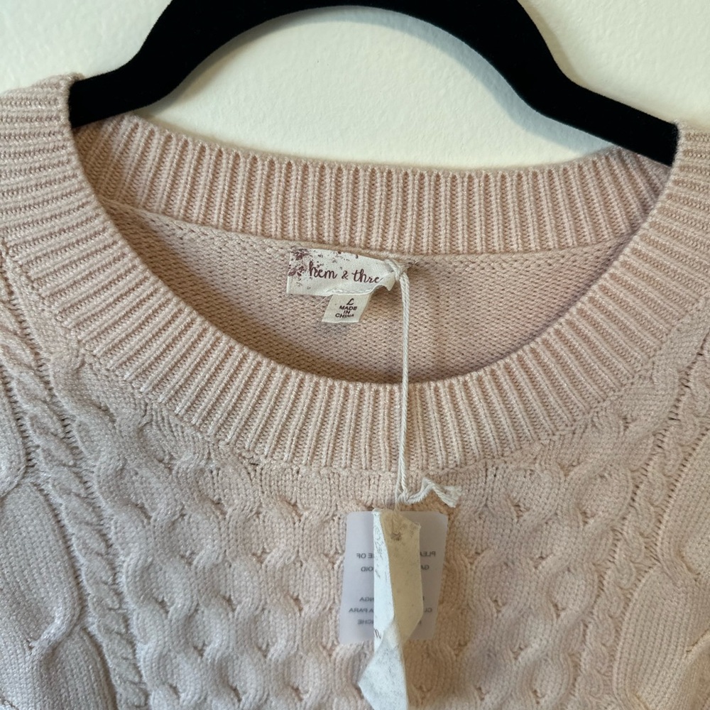 Hem & Thread Beige Sweater with Lace-Up Sleeve - Picture 3 of 4